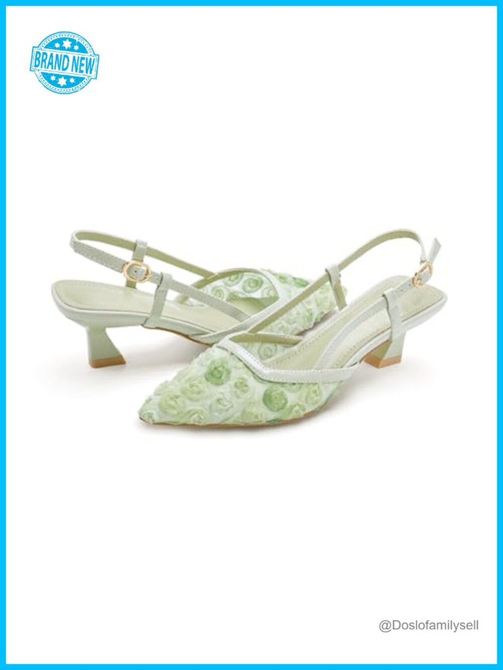 Women's Kitten Heel Slingback Pointed Toe Mesh Floral Dressy Wedding Heeled
